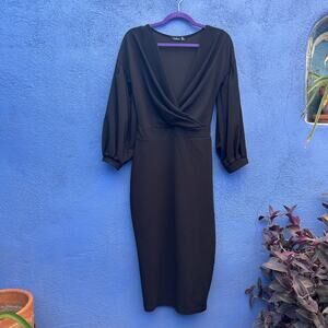 boohoo surplice poof sleeve midi dress